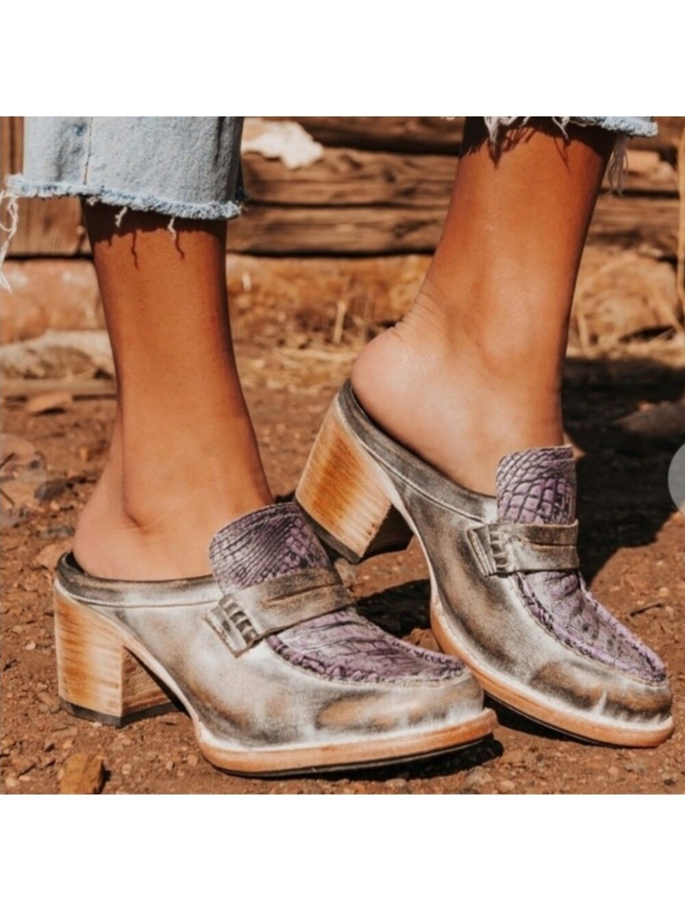 Freebird Collins Purple Brown Leather Mules Size 7